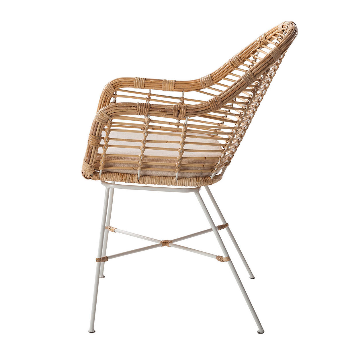 ARMLEHNENSTUHL - (inkl. Sitzkissen) - Rattan / Metall - Rattan / Weiß - Braun, Naturmaterialien/Textil (58/85/60cm) - home24