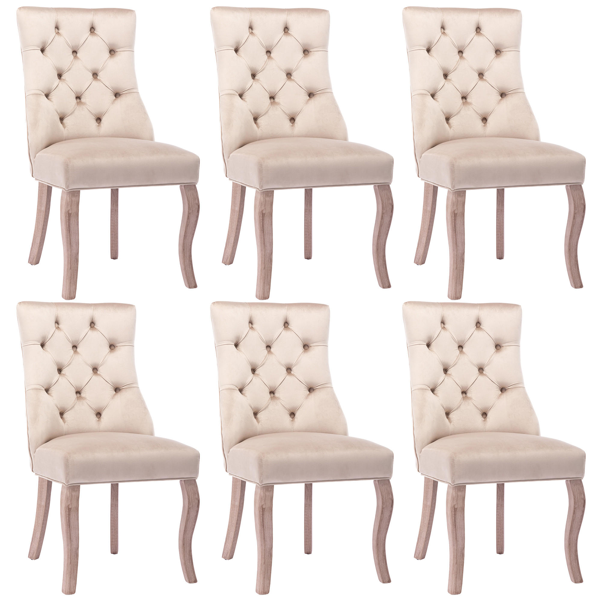 STUHL-SET DE-36945 6 Stück mit hoher Rückenlehne und Knopfsteppung Beige - Beige, Holz (51/97/47cm) - ComfortXL