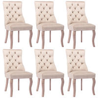 STUHL-SET DE-36945 6 Stück mit hoher Rückenlehne und Knopfsteppung Beige - Beige, Holz (51/97/47cm) - ComfortXL