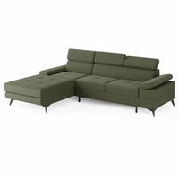 ECKSOFA VENTO Links Grün Velours Easy Clean L-Form Couch mit Schlaffunktion & Bettkasten - Schwarz/Grün, Holz (190/261cm) - Barchello