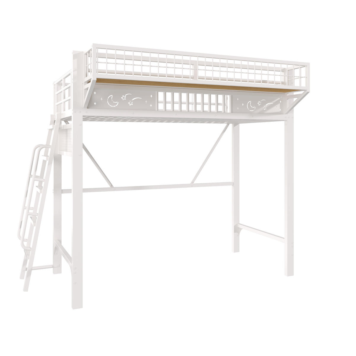 HOCHBETT 90/200 cm mit Metallgestell Weiß, Staufächern und offener Unterseite - Weiß, Metall