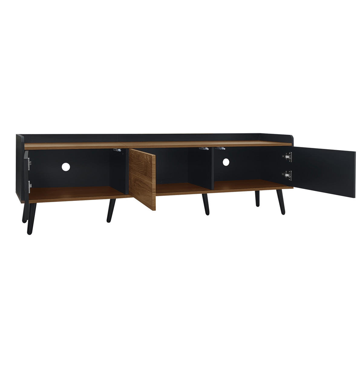 TV-LOWBOARD 160/39/49,5 cm mit 3 Türen in Schwarz/Natur - Schwarz, Holzwerkstoff (160/49.5/39cm) - BEAOK