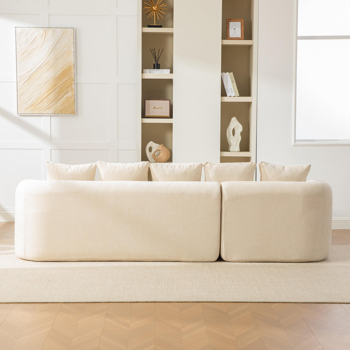 ECKSOFA Chenille Beige mit Kissen - Beige, Textil (270/172cm) - WISHDOR