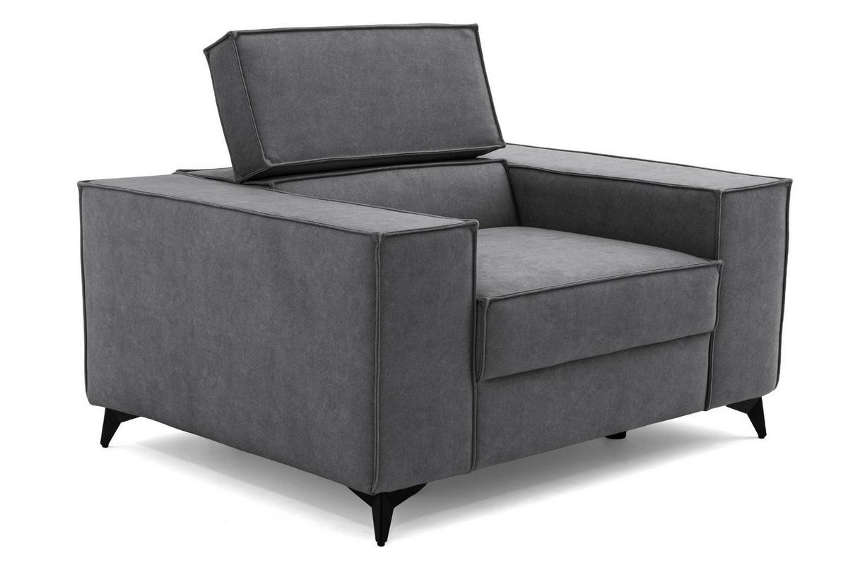 SESSEL PURE mit verstellbare Kopfstütze Velours Grau - Schwarz/Grau, Holz/Textil (174/94/99cm) - Muffo