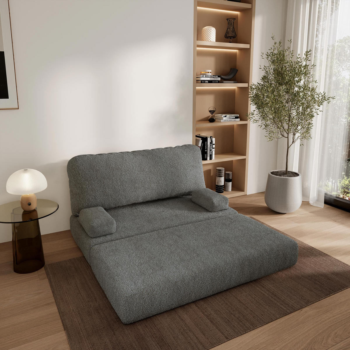 POHOVKA z pěny KESTE s funkcí spaní Buklé látka Šedá - šedá, textil (140/86/60cm) - MASSENO