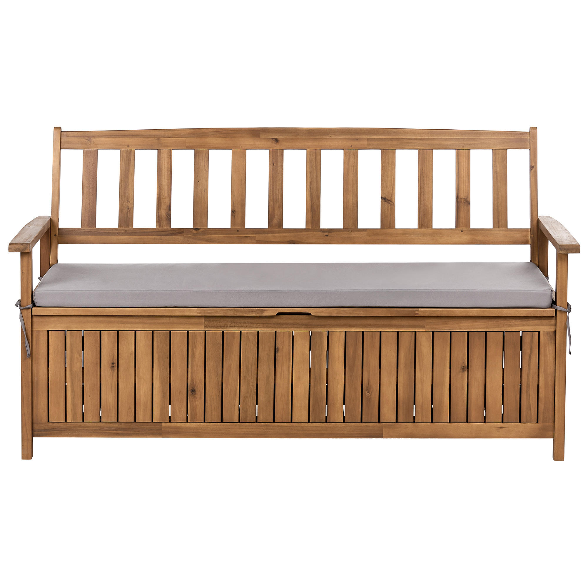 ZAHRADNÍ LAVICE s podložkou 160 cm s úložným prostorem Akáciové dřevo Šedá Sovana - tmavě šedá/hnědá, dřevo (160/91/60cm) - Beliani