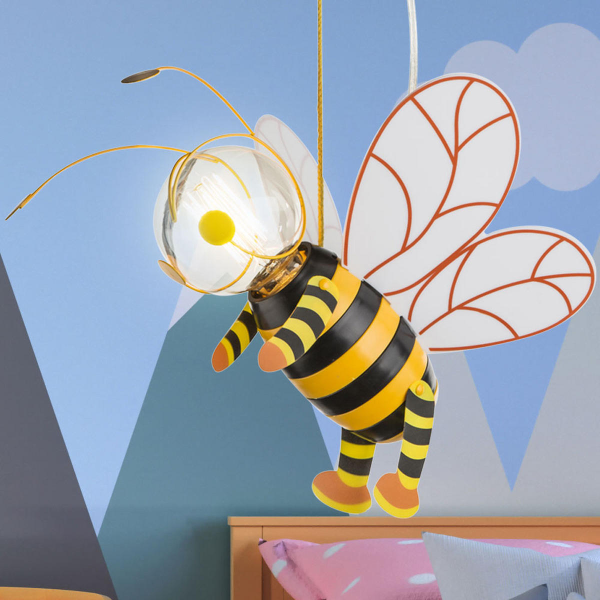 LED KINDERHÄNGELEUCHTE Biene Gelb Schwarz Metall - Gelb, Metall (36/25/120cm)