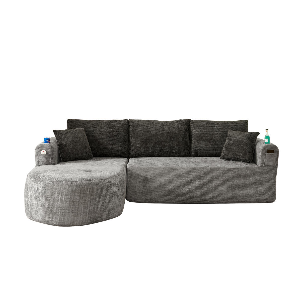 ECKSOFA DE-35043 L-Form mit Becherhalter Grau - Grau, Textil (170/255cm) - ComfortXL