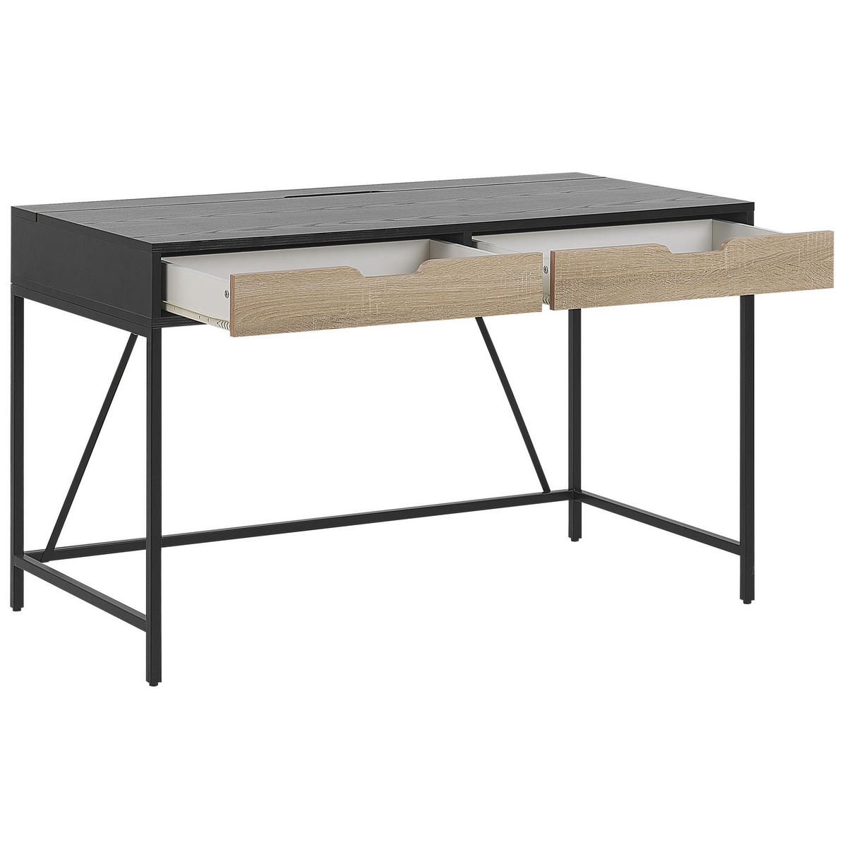 SCHREIBTISCH schwarz/heller Holzfarbton 120/60/75 cm Jena - Schwarz, Holzwerkstoff (60/120/75cm) - Beliani