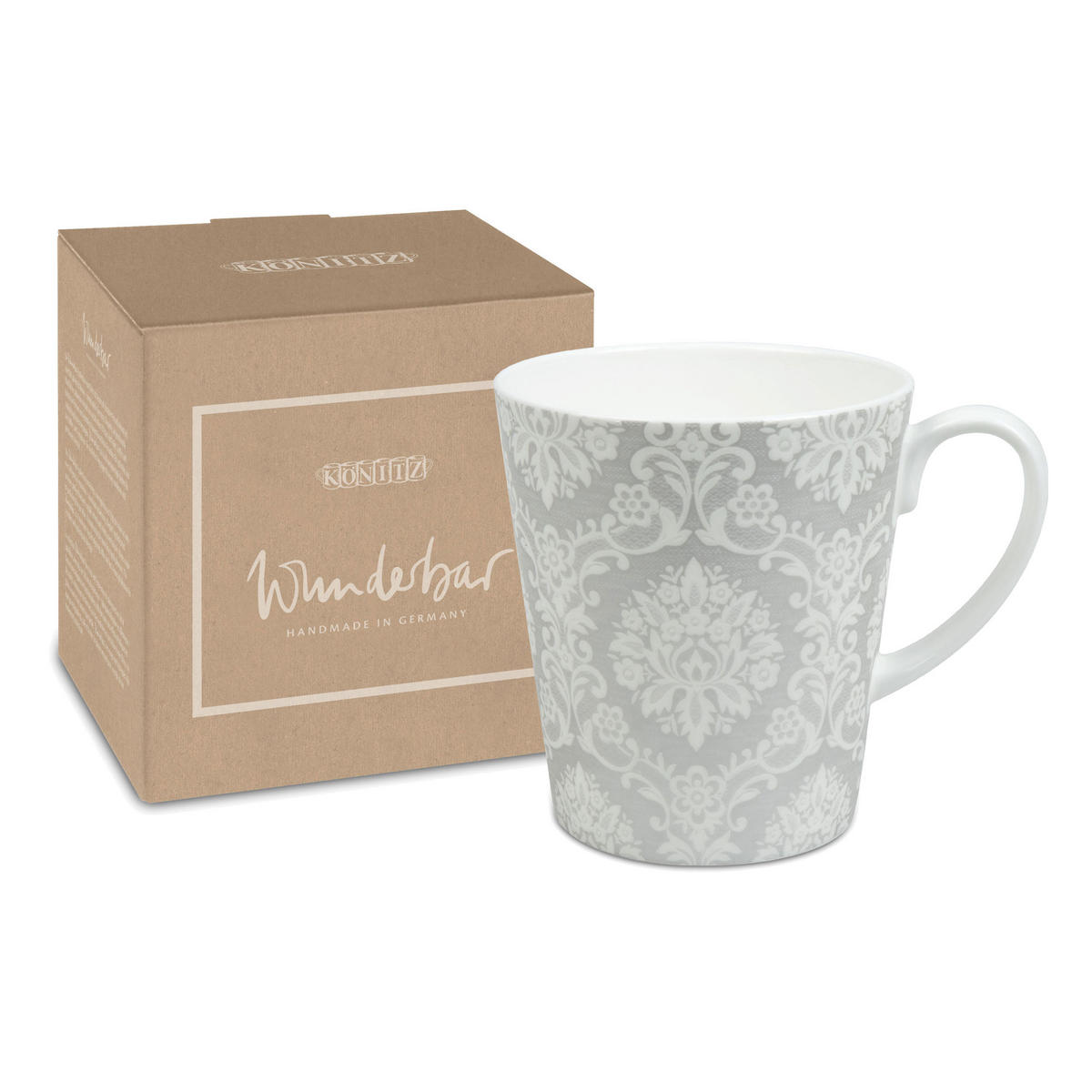 KAFFEEBECHER Wunderbar Silver Lace, mit Geschenkbox - Naturfarben, Keramik (0.6L) - Könitz
