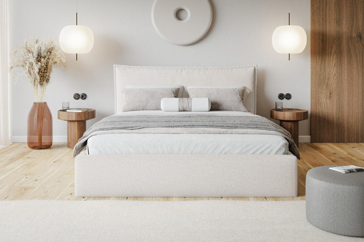 BETT 90x200 - Polsterbett mit Bettkasten und Metallrahmen - Modern Betten - Kuscheliger Catch-Me-Stoff - Kollektion Verona - Weiß - Weiß, Holz/Textil (90/200cm) - Alpi-Möbel