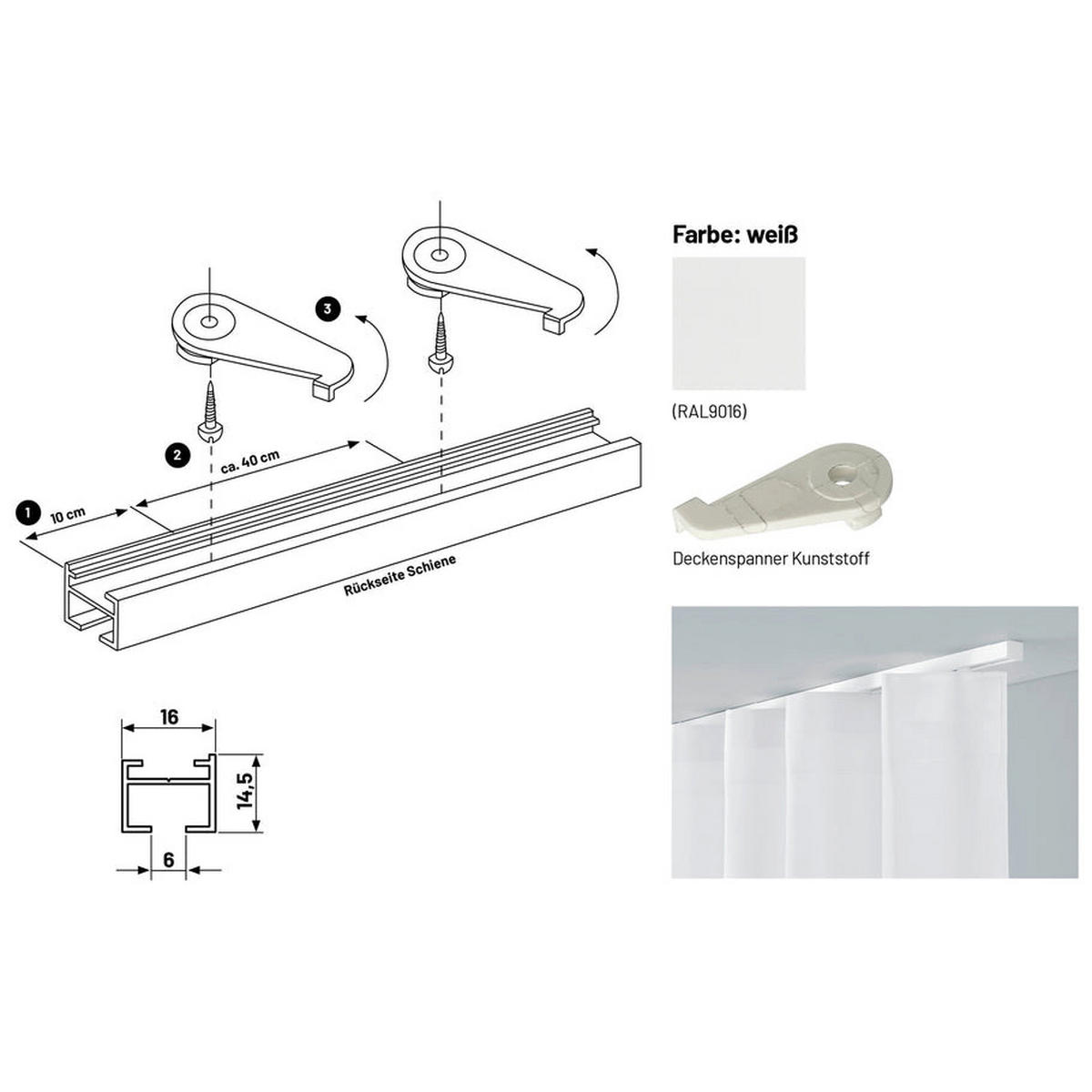 GARDINENSCHIENE 1-lauf Square - Weiß, Metall (130cm) - Deco-Raum