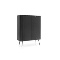 KOMMODE ZOVA - K-103, mit 6-Regalen, Metallfüße 103x39x129 cm SCHWARZ - Creme/Schwarz, Holzwerkstoff/Kunststoff (103/129/39cm) - DomoHome