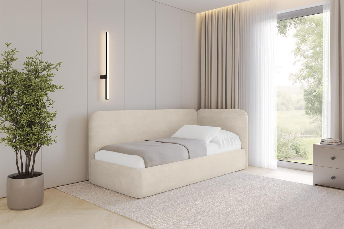 EINZELLBETT Jugendbett mit Bettkasten und Matratze H3/H4, Links - ELSY 100x200 Beige - Beige, Holzwerkstoff/Textil (100/200cm) - ALTDECOR