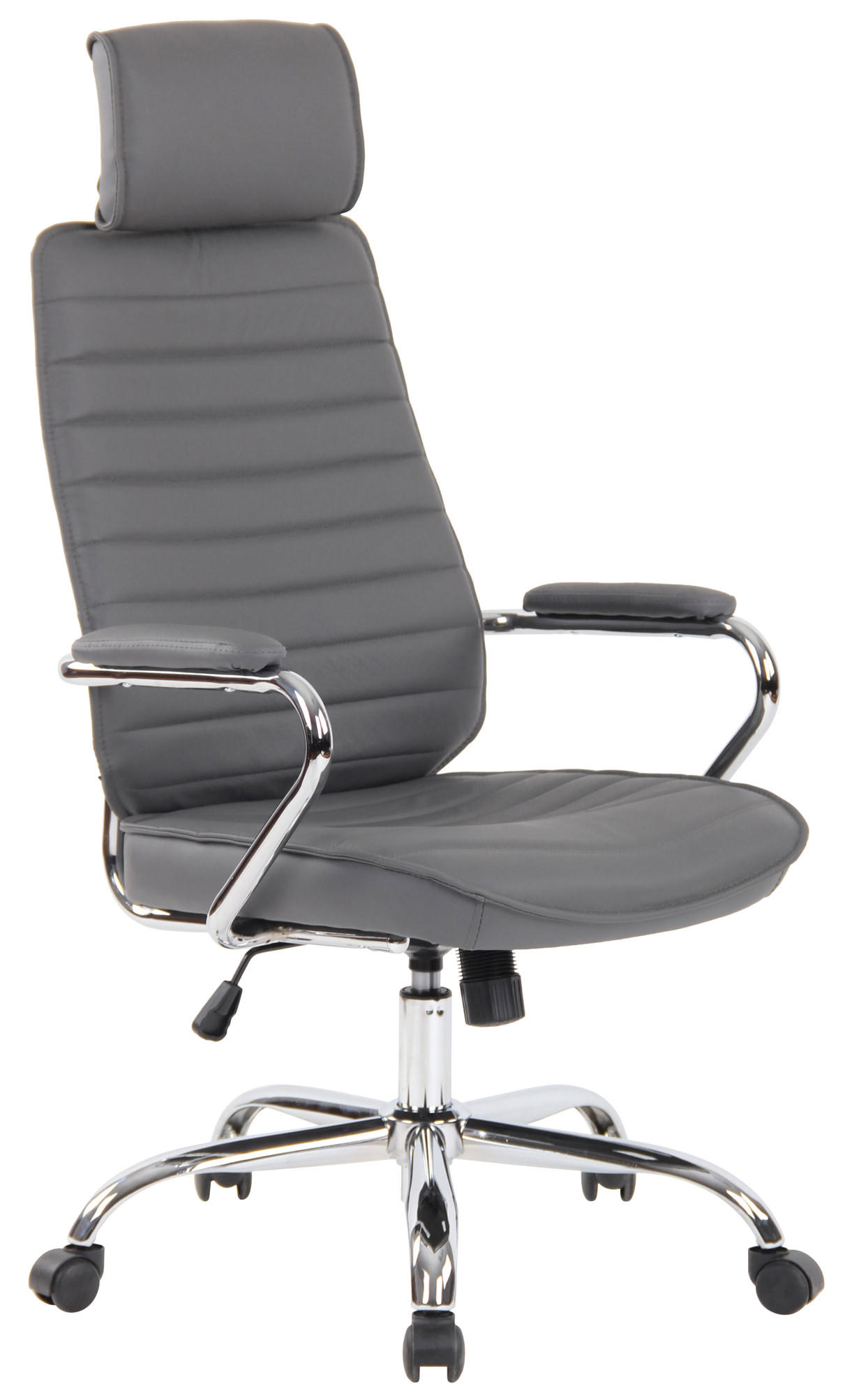 CHEFSESSEL Echtleder Grau - Chromfarben/Grau, Leder/Metall (59/117/57cm) - CLP