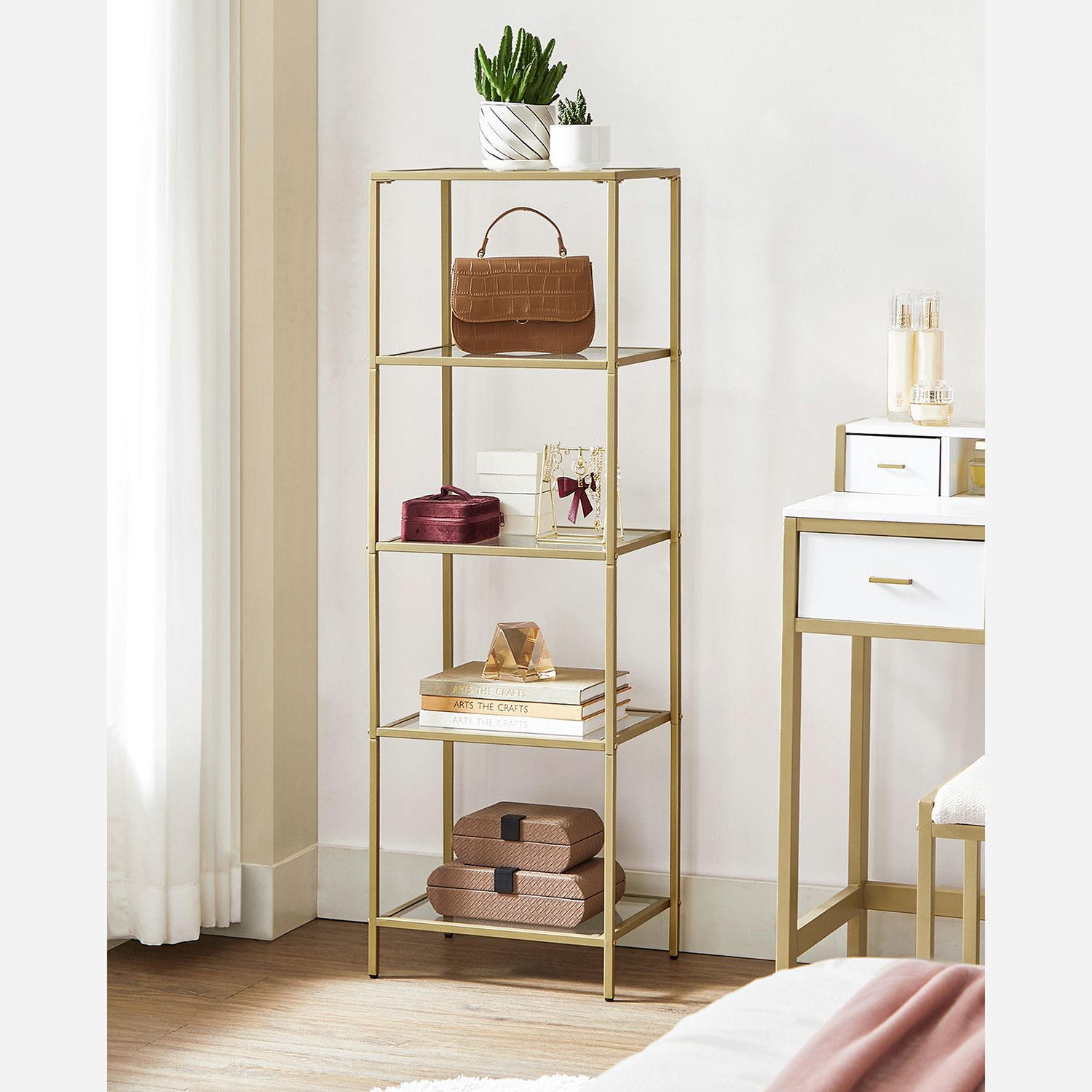 Thumbnail - Hansiro Standregal, Gold, Glas, 30x125x40 cm, Wohnzimmer, Regale, Bücherregale