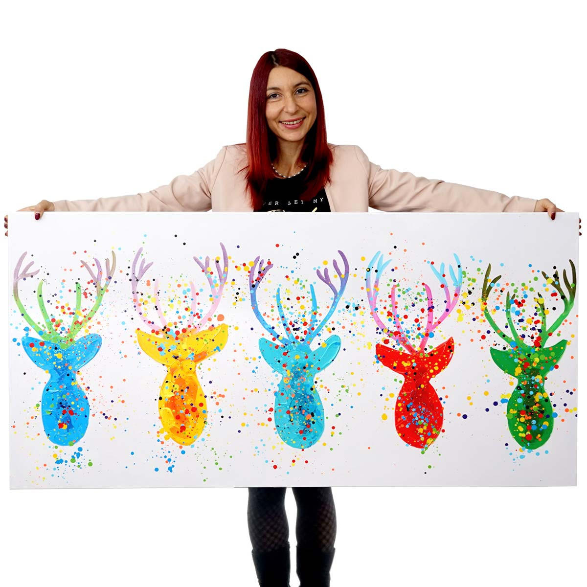 ÖLGEMÄLDE HIRSCHE HANDGEMALT Mehrfarbig - Multicolor, Textil (70/140cm) - Jamb