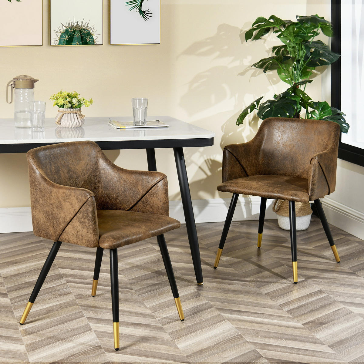 ARMLEHNSTUHL-SET 2 Stück in Samt Metallbeine - Braun, Holz/Textil (52/83/50cm) - Urban Meuble