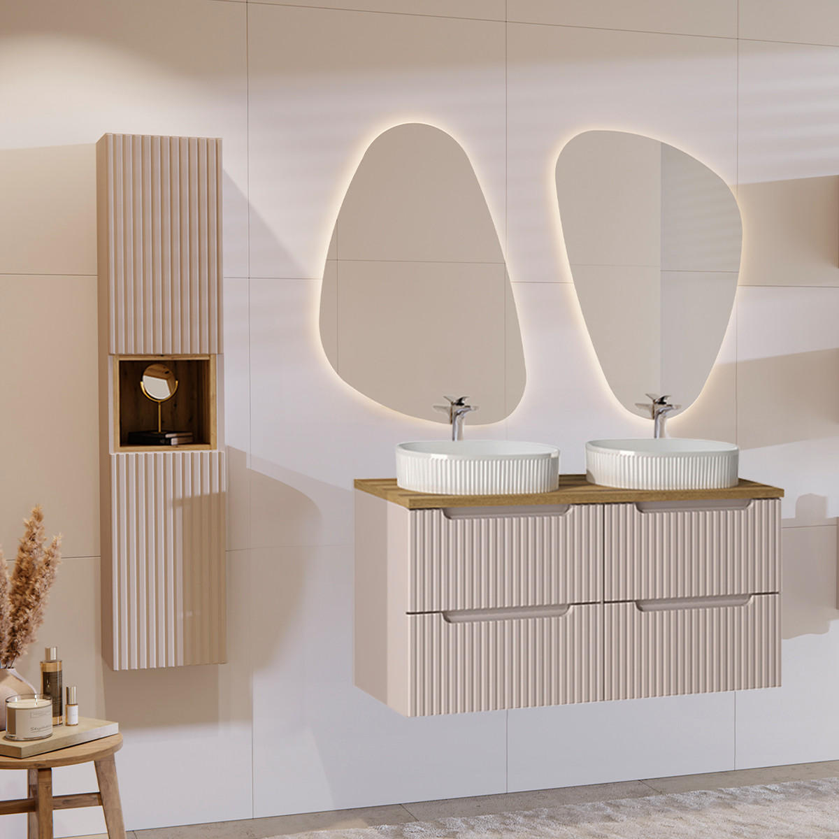 DOPPELWASCHTISCH 120.4cm Riva Kaschmir - Beige, Holzwerkstoff (120.4/59/40cm) - Petits-meubles