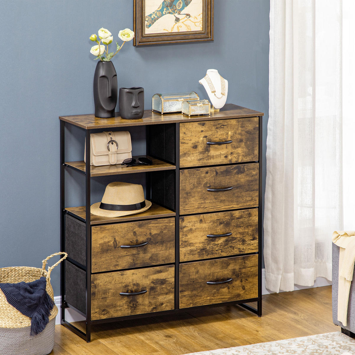 KOMMODE Sideboard - Braun, Holzwerkstoff (30/92/84cm) - HOMCOM