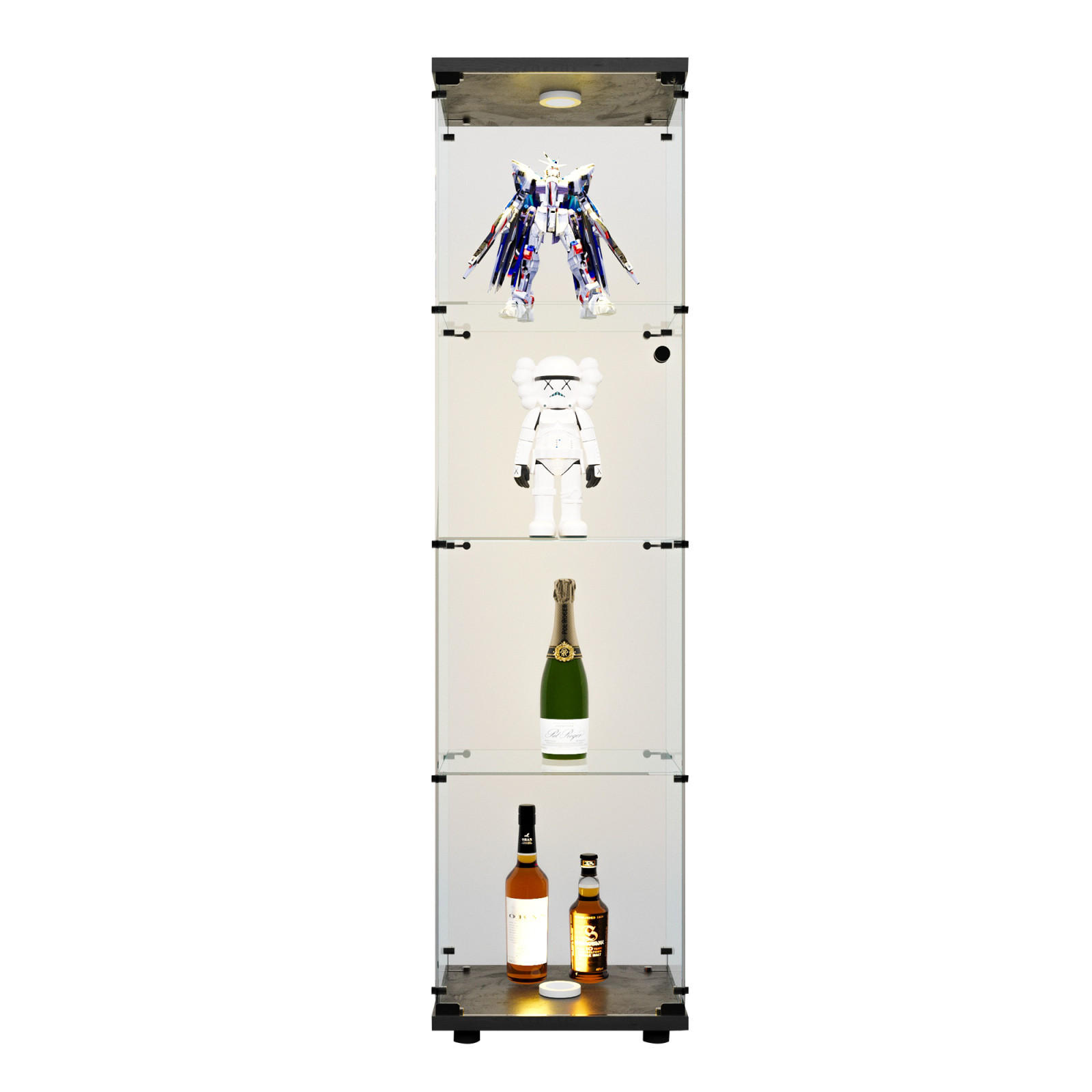 GLASVITRINE LED Schwarz mit 1 Tür und 4 Einlegeböden mit Schloss - Schwarz, Glas (36.5/164/42.5cm) - BPKADHY