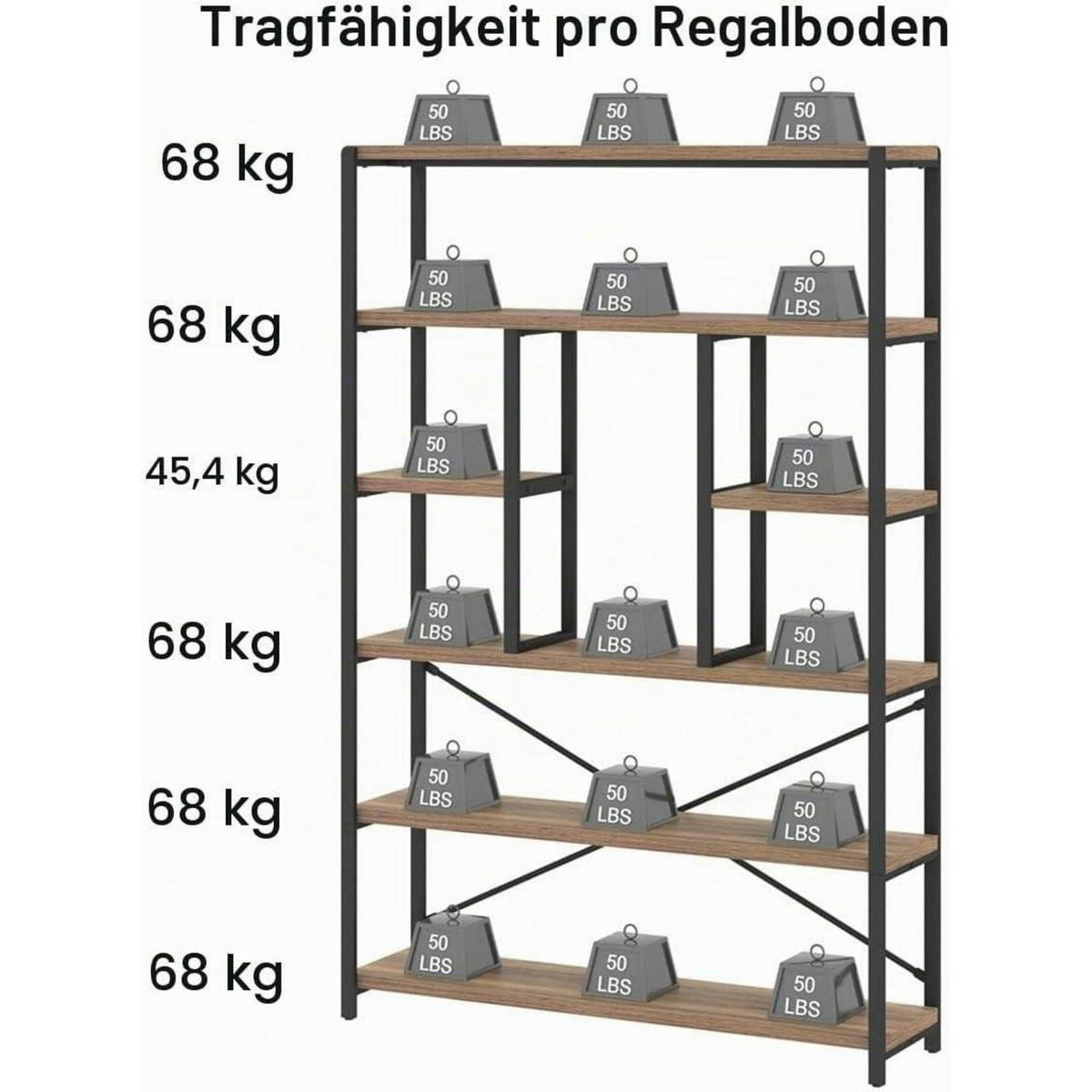 BÜCHERREGAL 180 cm Helles Holz Metall - Braun, Metall (120/178/30cm)