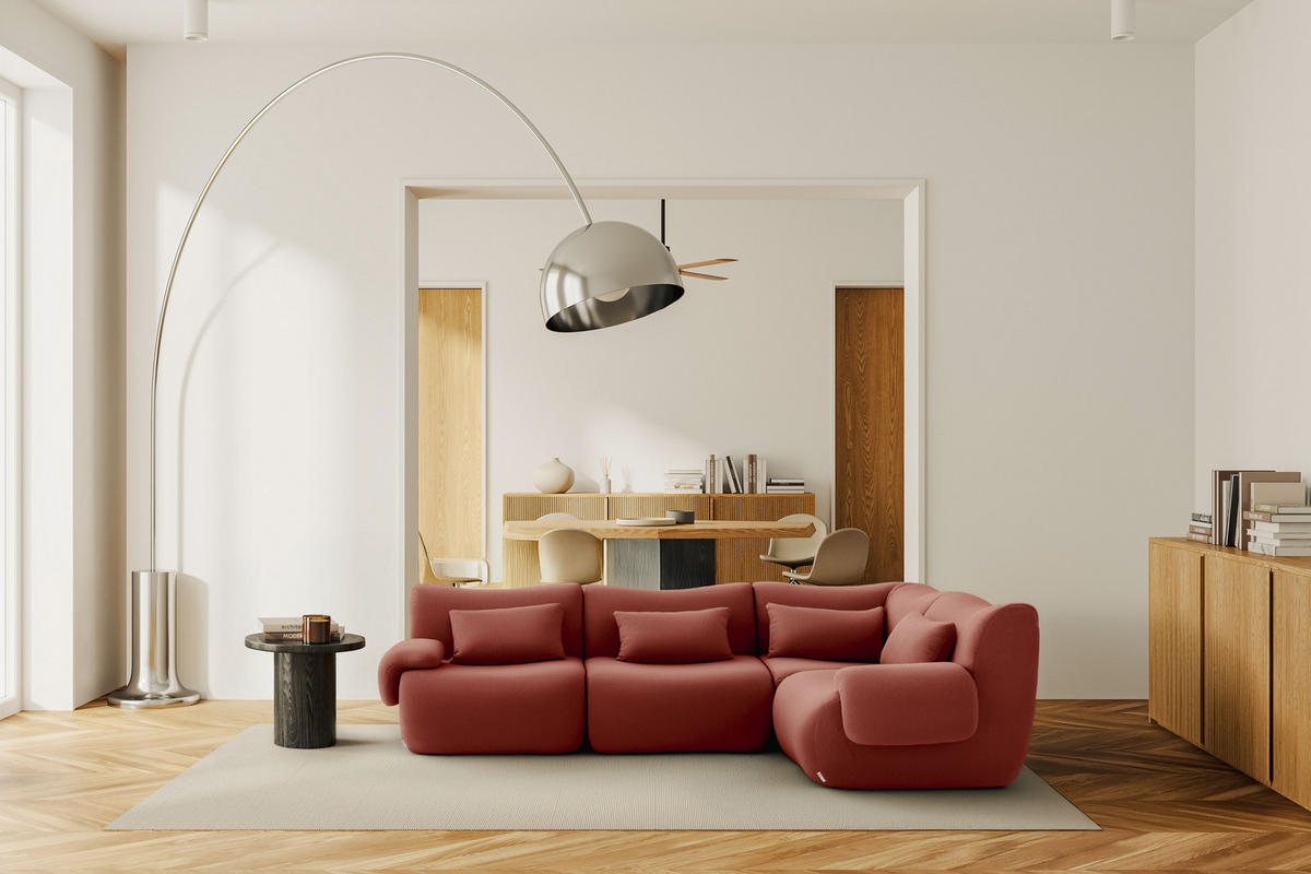 ECKSOFA Bouclé-Stoff Terrakotta-Rot - Terracotta, Textil (269/182cm) - MILYsofa