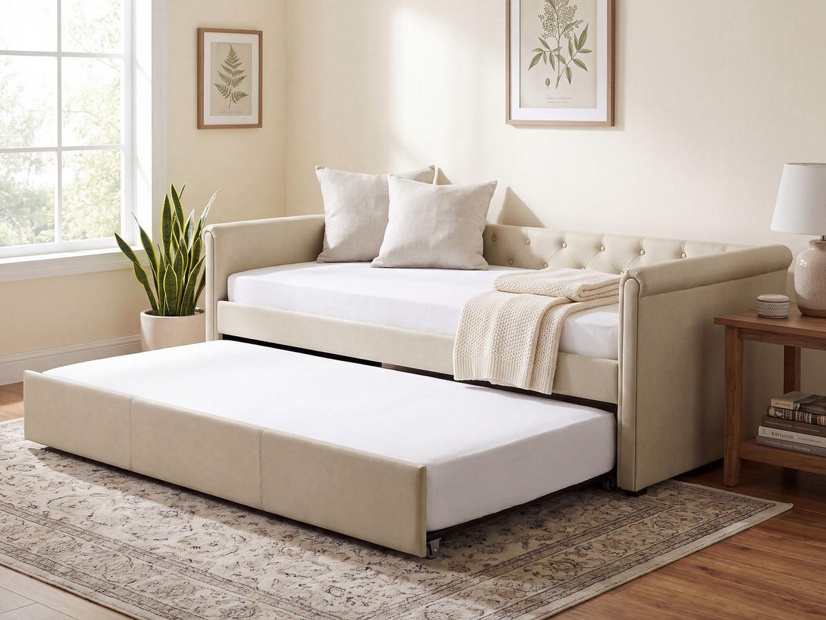 TAGESBETT 80/200 cm Beige Libourne - Beige, Textil (80/200cm) - Beliani