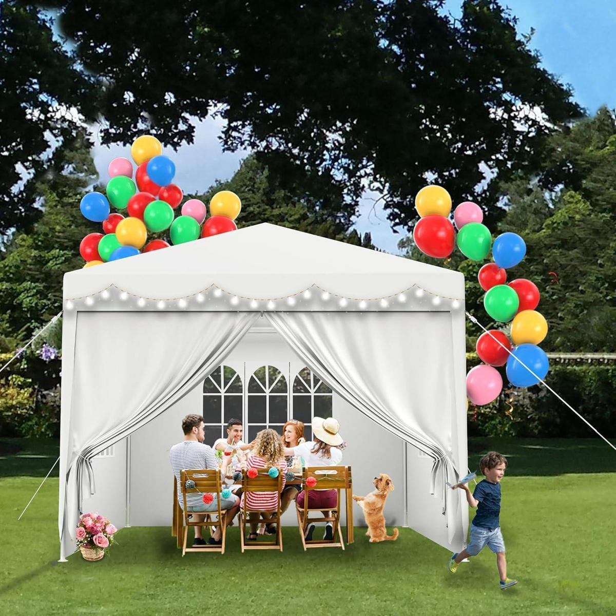 GARTENZELT 3 x 3 m mit Seitenteilen und Fenstern Weiß - Weiß, Textil (300/250/300cm)