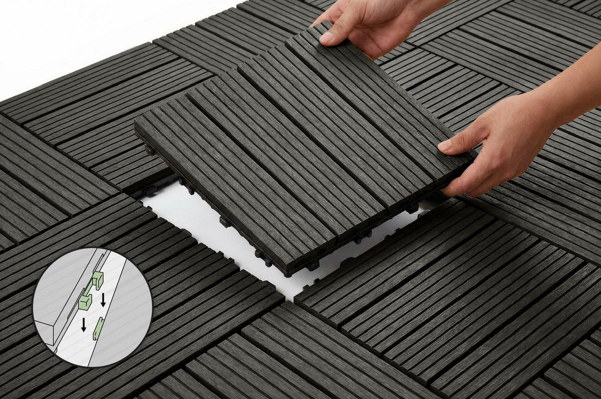 30ER-SET Terrassenplatten aus Verbundwerkstoff von SERRA, grau, geriffelt, 30 x 30 cm - Grau, Holzwerkstoff (30/30/2cm) - Casanoov