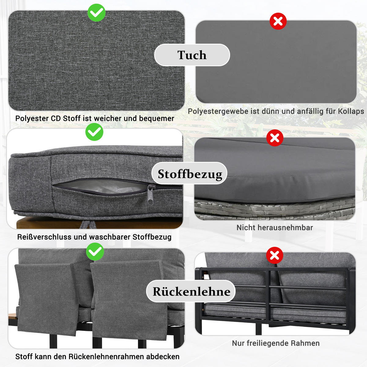 LOUNGESET Akazie Grau 2x Zweisitzer 2x Beistelltische 1x Tisch - Grau, Metall - FLIEKS