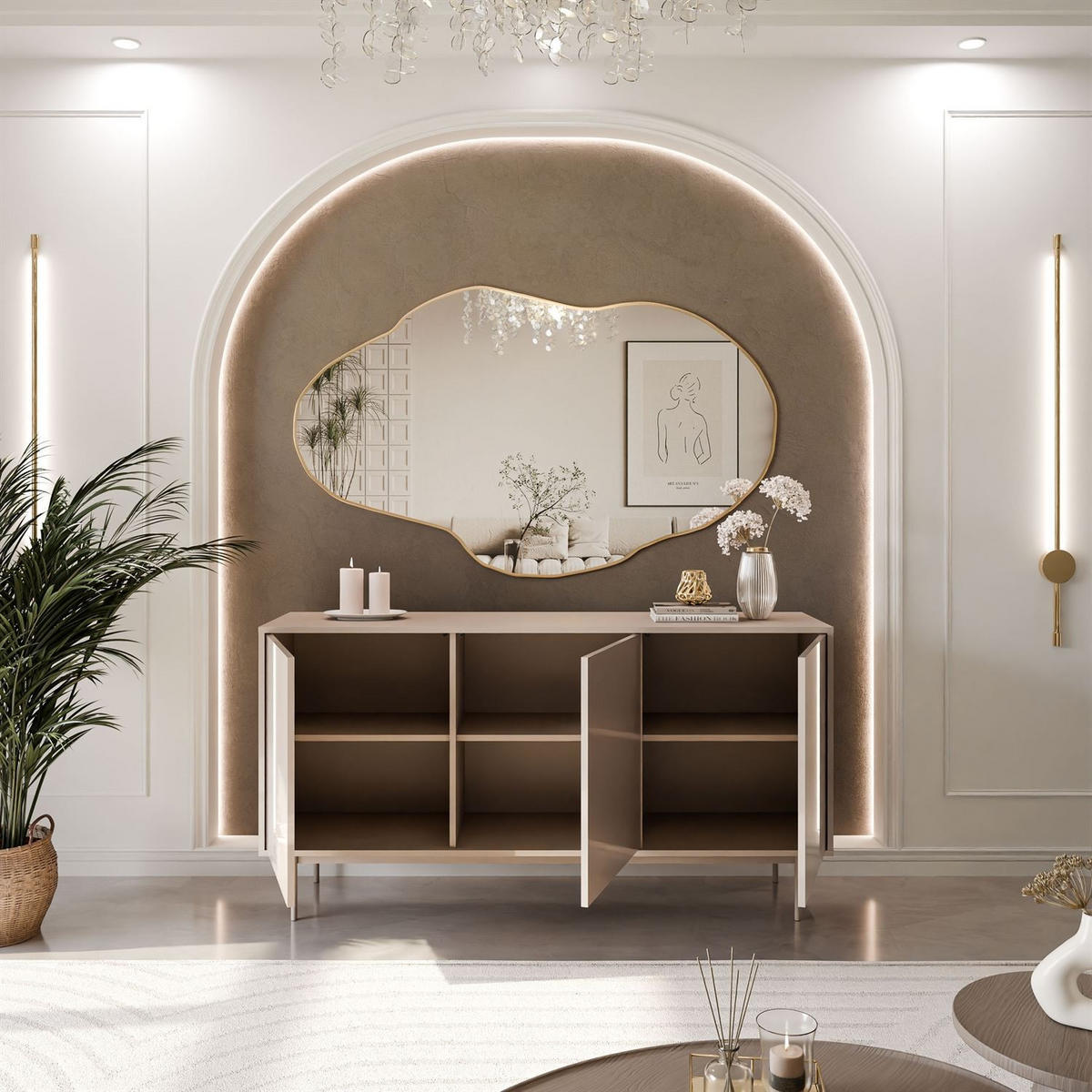 KOMMODE SANAYI Kaschmir Hochglanz mit Gestell - Kaschmir, Holzwerkstoff (154/80/40cm) - Lookway