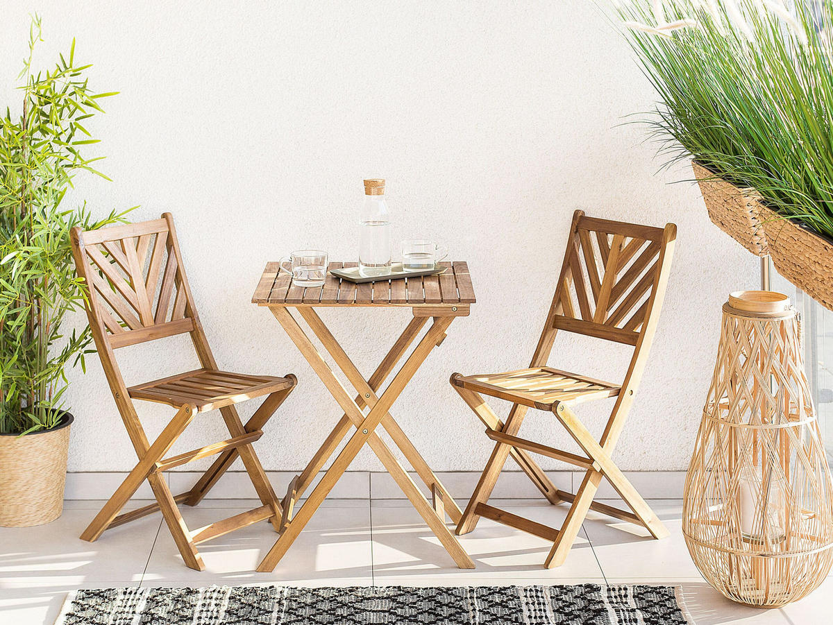 BALKONSET 2-Sitzer Akazienholz hellbraun Terni - Hellbraun, Holz - Beliani