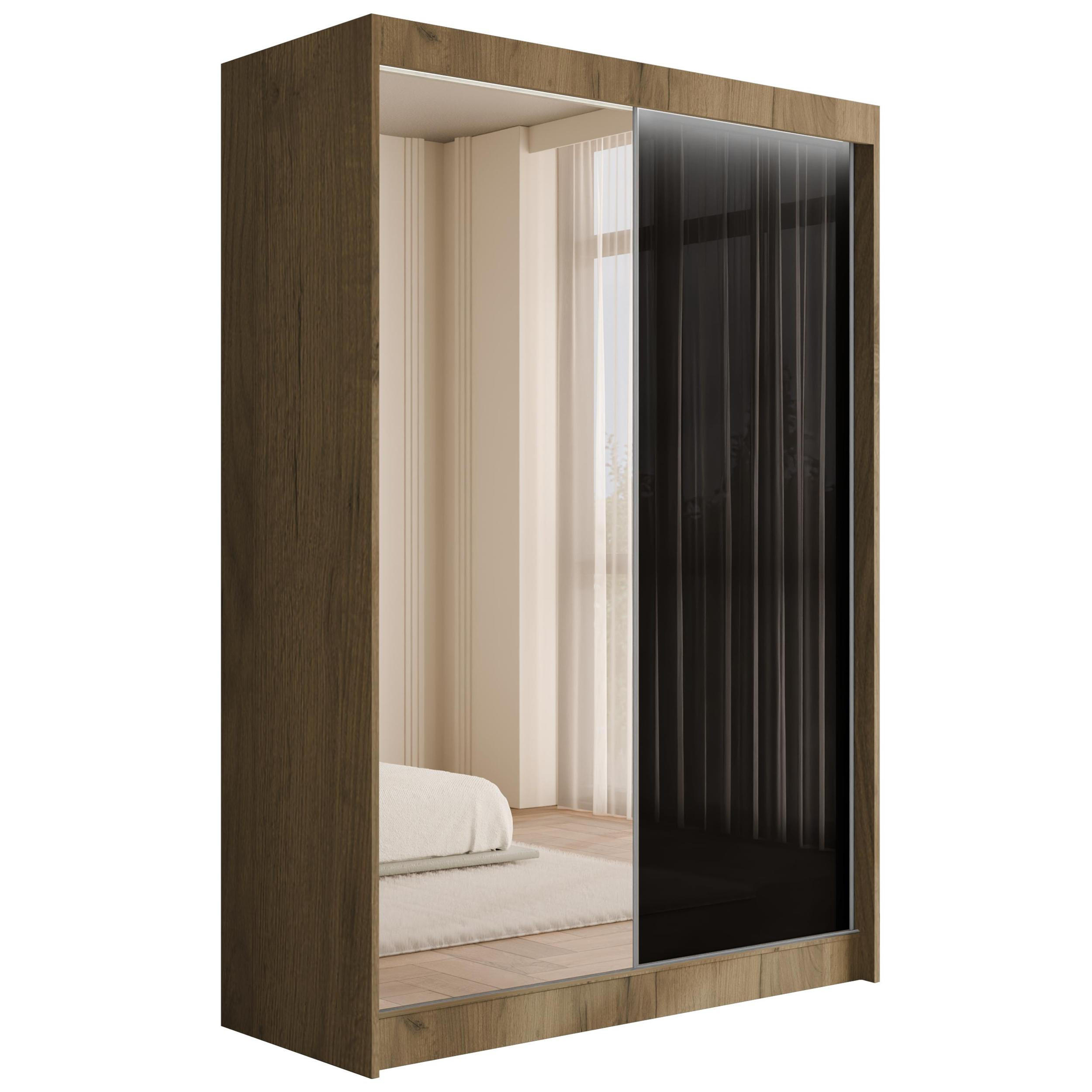 KLEIDERSCHRANK VESLI mit LED - 150 cm - Braun|Schwarz - Schwarz/Braun, Holzwerkstoff (150/215/61cm) - ALTDECOR