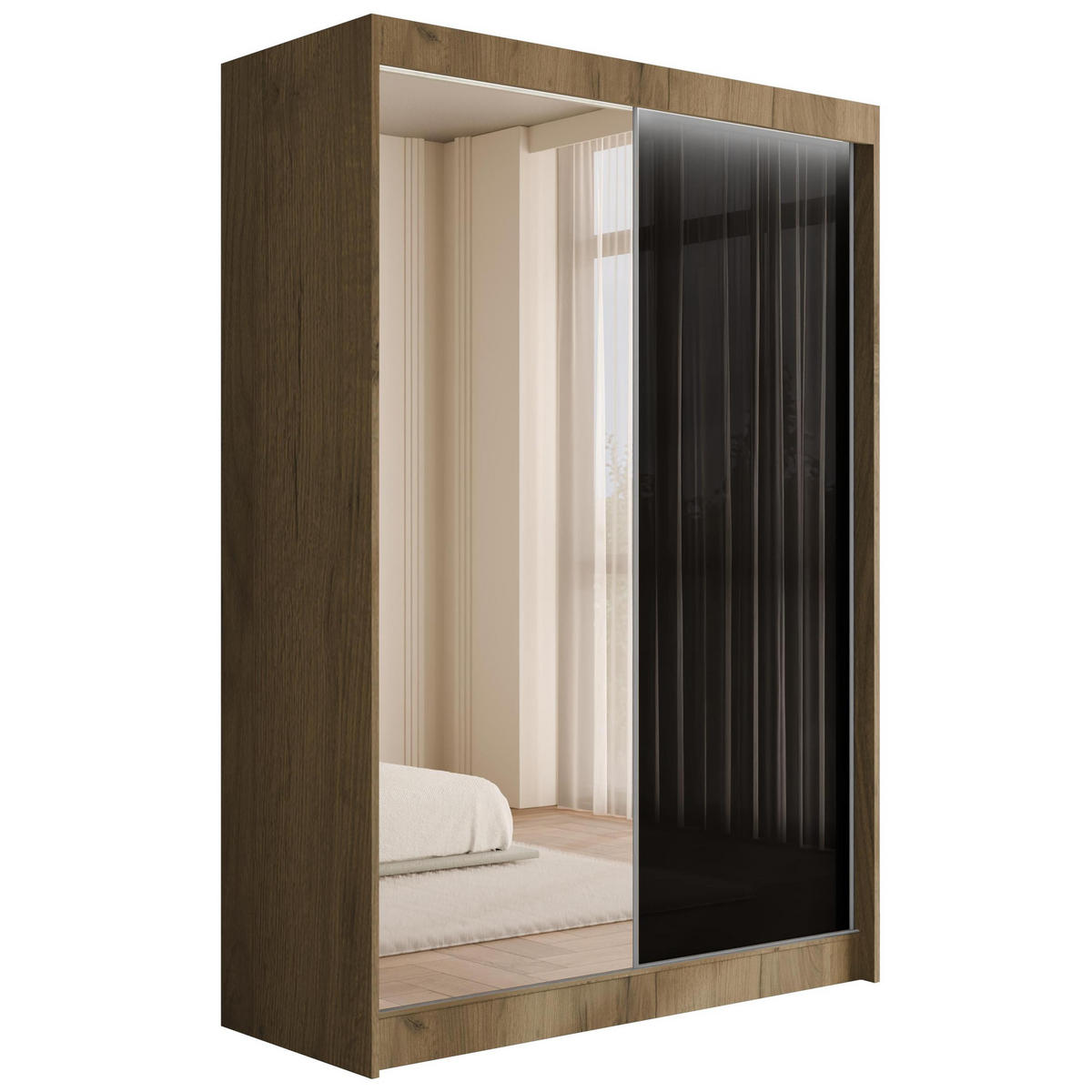 KLEIDERSCHRANK VESLI mit LED - 150 cm - Braun|Schwarz - Schwarz/Braun, Holzwerkstoff (150/215/61cm) - ALTDECOR