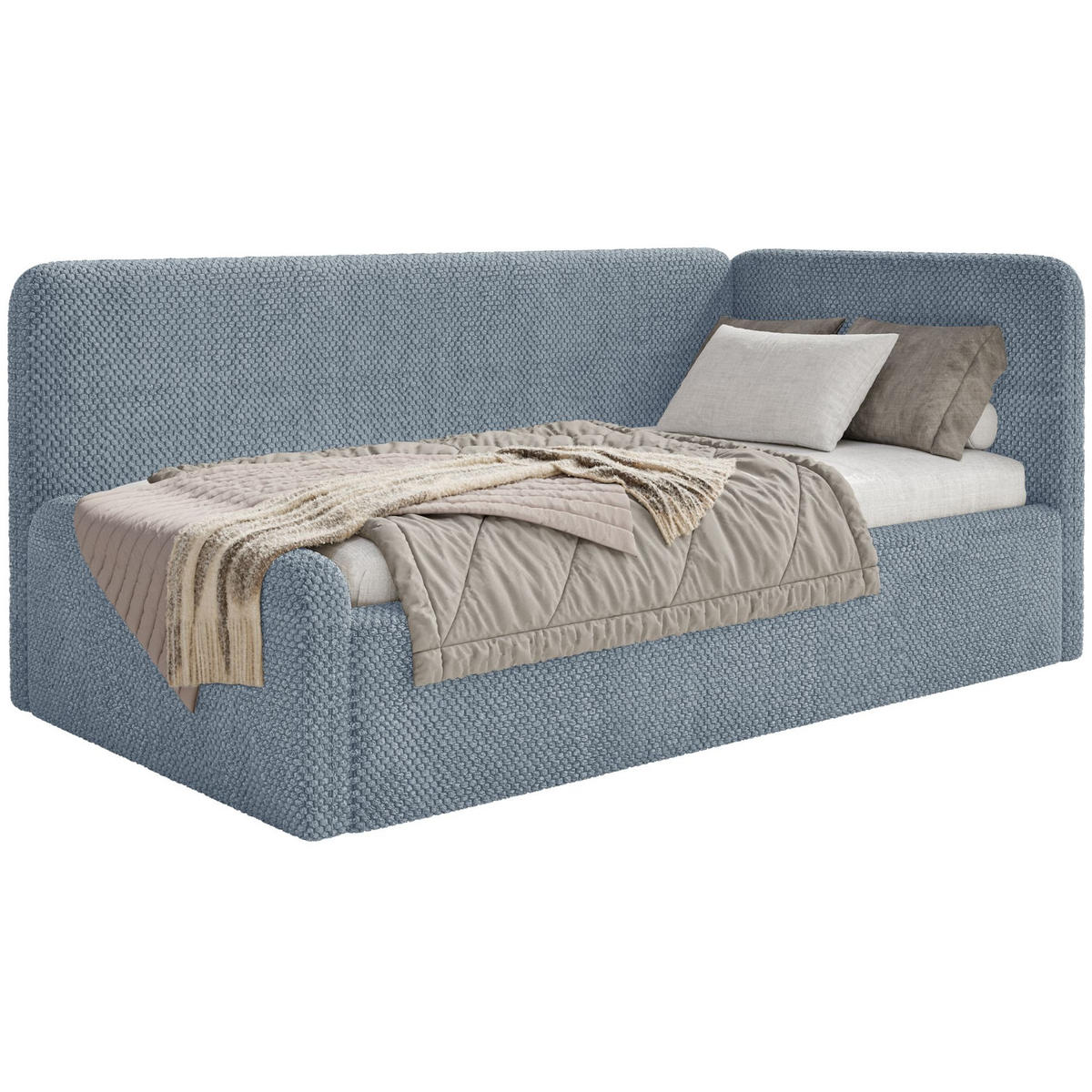 JUGENDBETT Fanko Samt Blau 90x200 cm - Blau/Schwarz, Kunststoff/Textil (90/200cm) - Selsey
