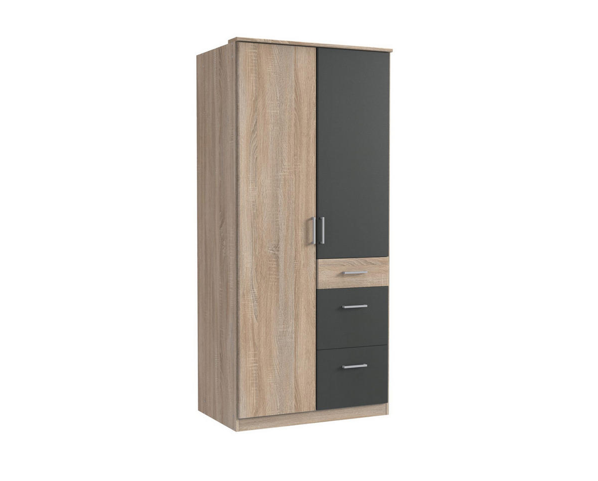 KLEIDERSCHRANK Click in Eiche Sägerau mit Grafit - Drehtürenschrank 91 cm Breite ohne Spiegel - Braun, Holzwerkstoff (91/199/58cm)