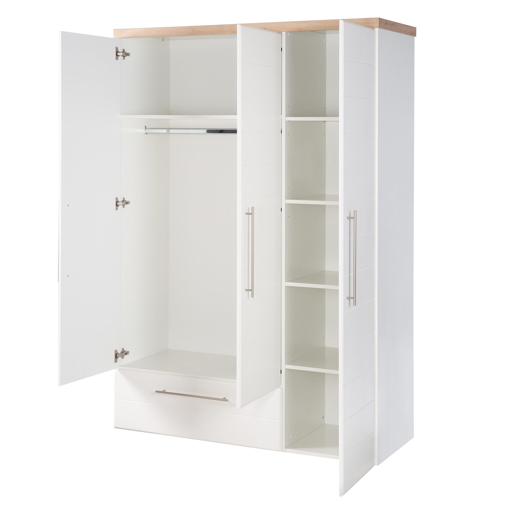 KLEIDERSCHRANK Nele - Weiß, Holzwerkstoff/Metall (136/195/51.5cm) - Roba