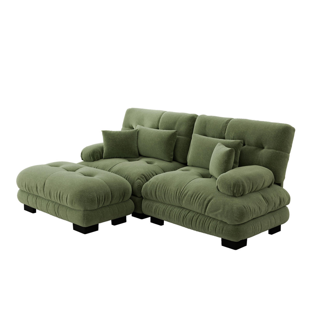 ECKSOFA modular mit beweglichen Ottomane, breiten Armlehnen und Zierkissen, Grün - Grün, Textil (220/145cm) - Redom