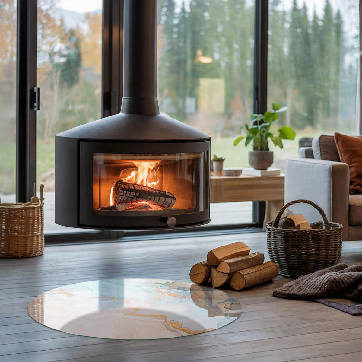 GLASPLATTE für Kamin Ø 80 cm - Türkis, Glas (80/80/0.4cm) - TULUP