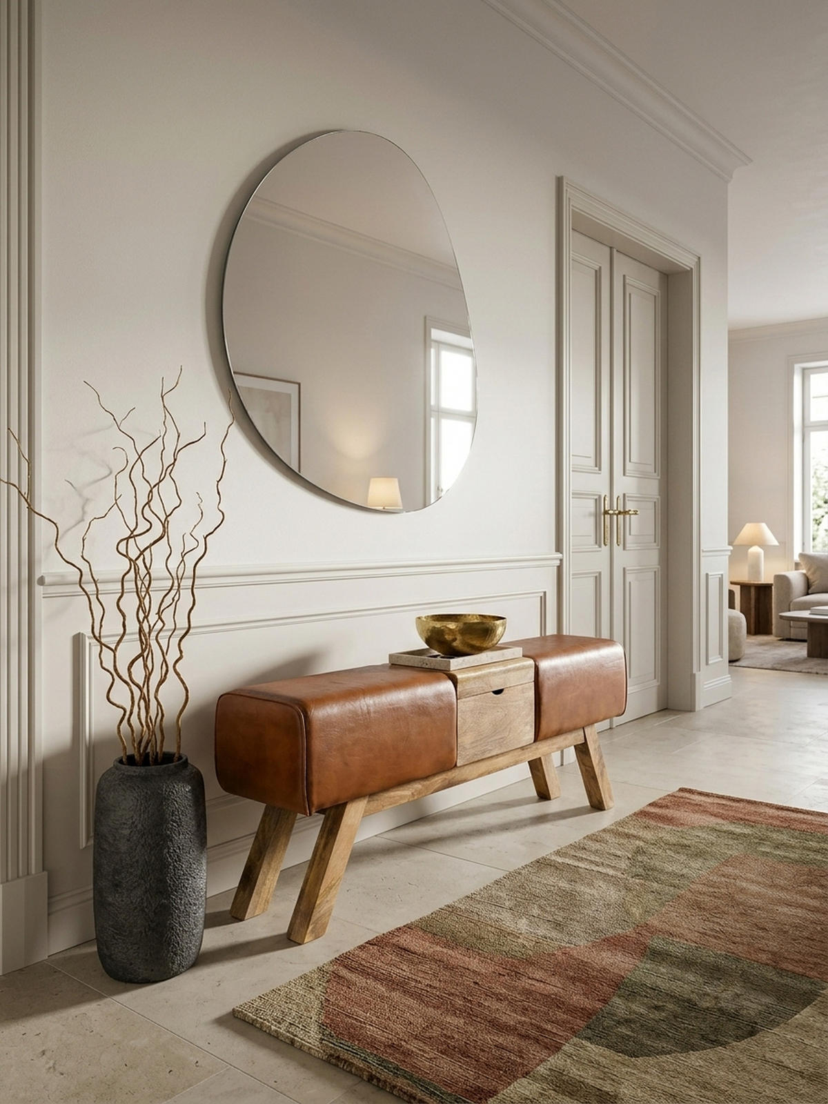 SITZBANK – Echtleder/Holz, 120 cm, Retro-Stil, mit Stauraum - Braun, Leder/Holz (120/53/29cm) - KADIMA DESIGN