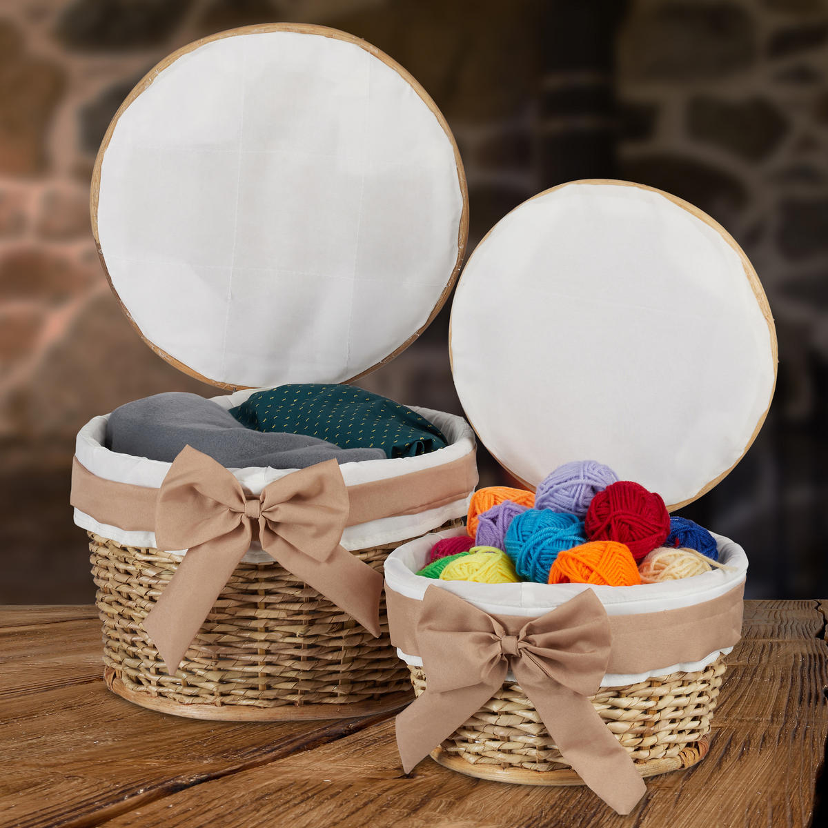 2XBADKÖRBCHEN - Hellbraun, Textil (31/22/31cm) - Relaxdays