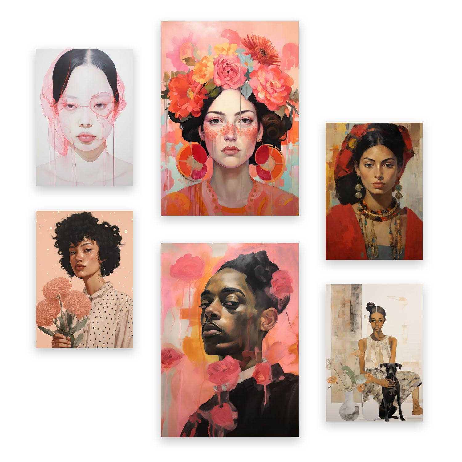 POSTER Set Mit 6 Porträtmodelle In Vielseitiger Stil A3 & A4 Rahmenlos - Klar, Papier (29/3cm) - Nacnic