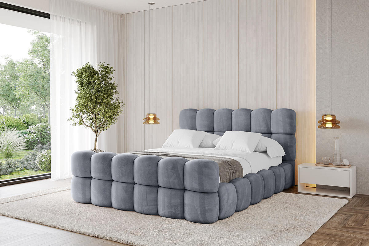 POLSTERBETT mit Bettkasten, Fußteil und Lattenrost, Bett mit Matratze H3/H4 - LEYA-Z 120x200 Grau - Grau, Holzwerkstoff/Textil (120/200cm) - ALTDECOR