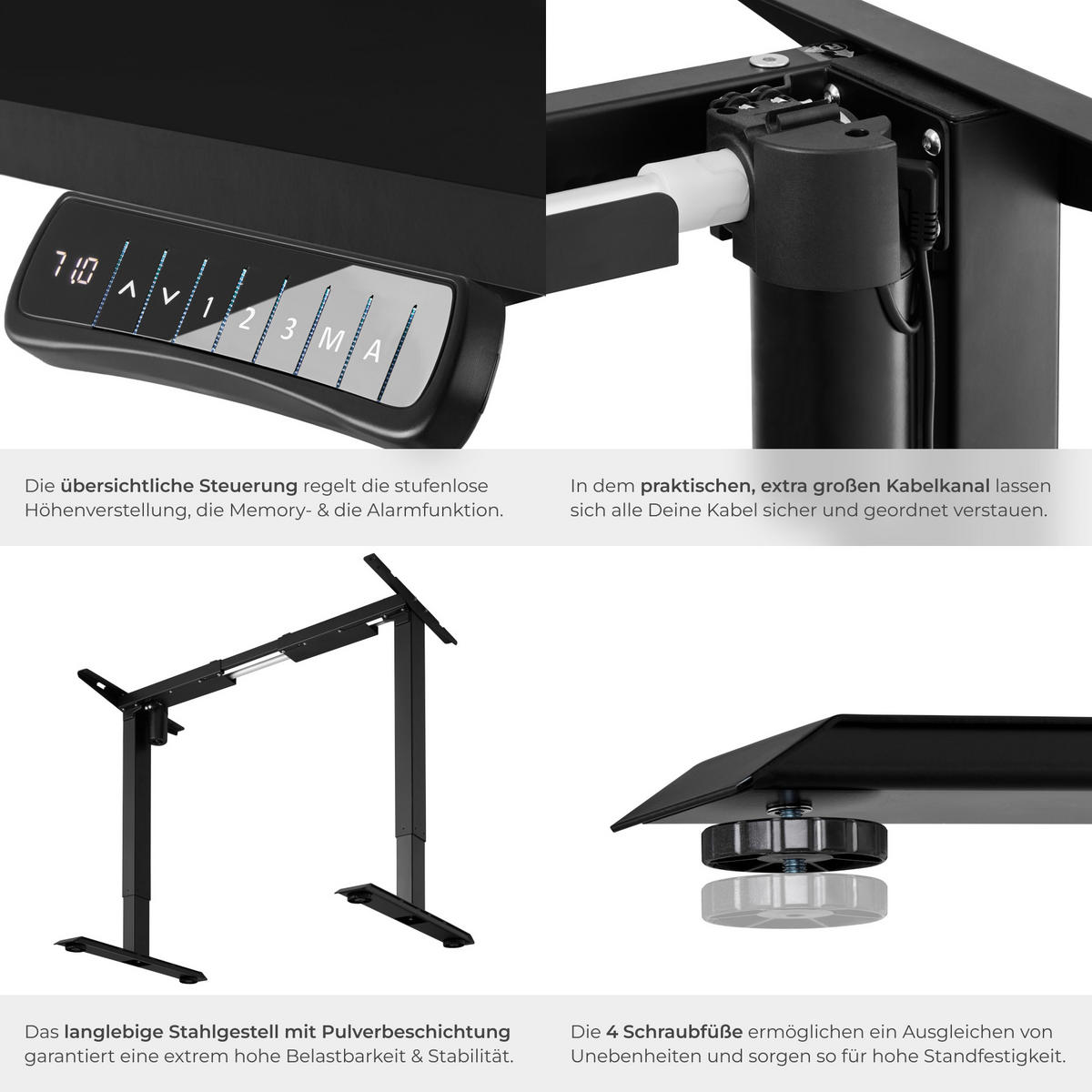 TISCHGESTELL Piotr,85 - 129 x 65 x 71 - 121 cm,schwarz - Schwarz, Metall (129/65/121cm) - tectake