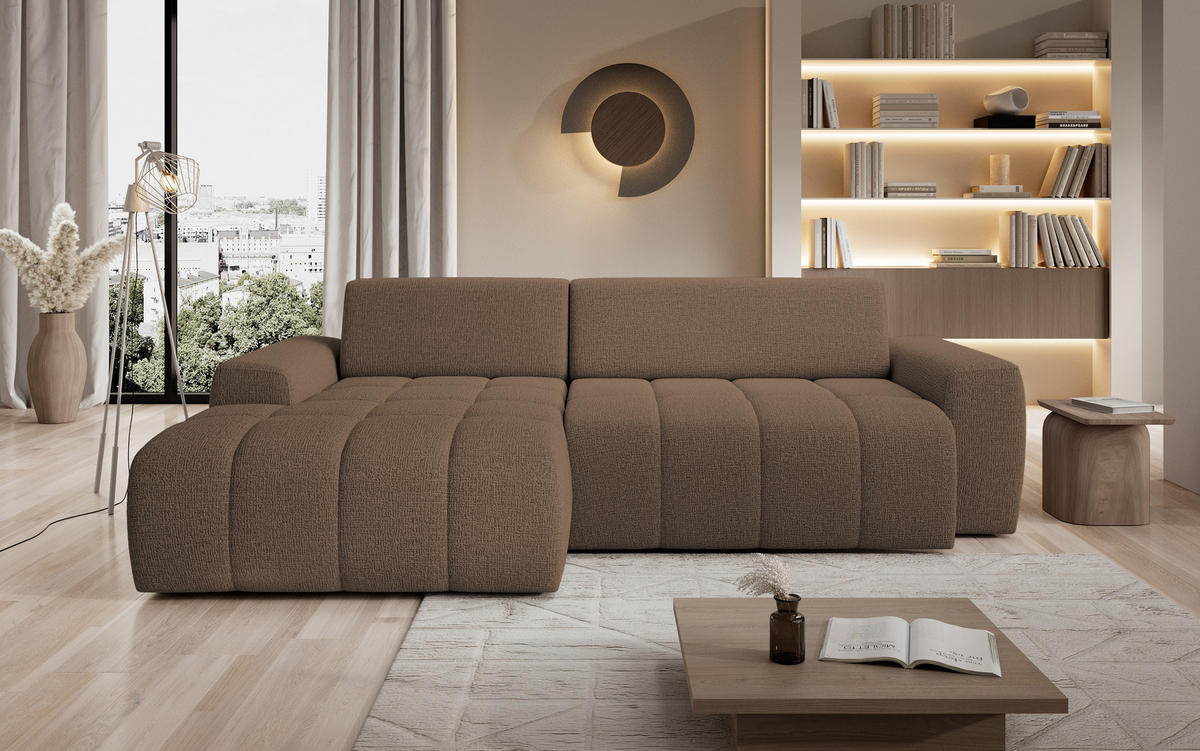 ECKSOFA Savio Freistehend, Mit Abriebfestem Kansas-Stoff, Maße 265x172x81cm, Ausziehbare Sitzfläche 206x92cm, Linke, Cappucino - Cappuccino, Holz/Textil (172/265cm) - DomoHome