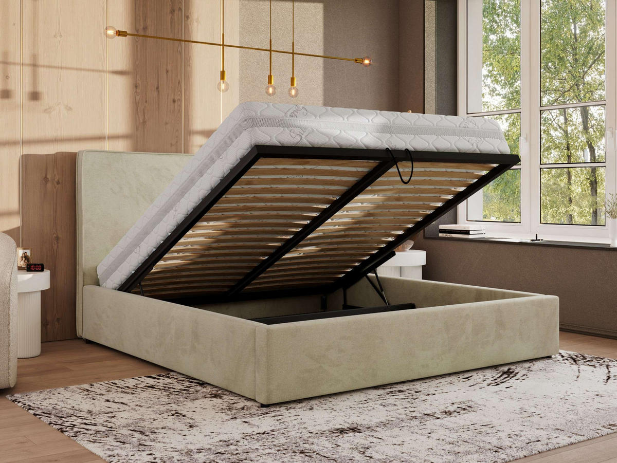 POLSTERBETT CORIVO CLASSIC 160/200 - Beige Velvet - Multipocket-Matratze - Beige, Textil (160/200cm) - MKS