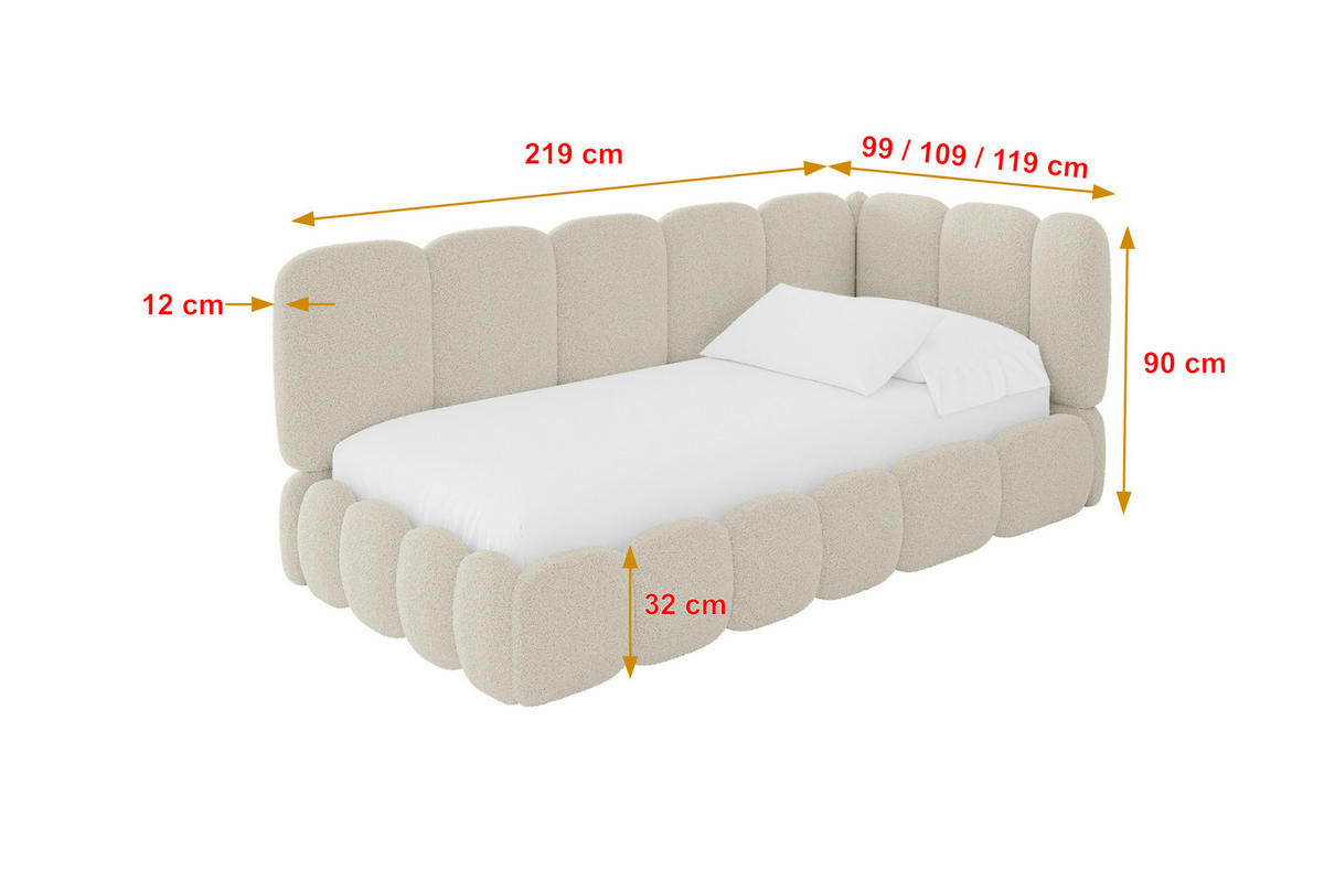 EINZELLBETT Jugendbett mit Bettkasten und Matratze H3/H4, Links - AVRY 80x200 Beige - Champagner, Holzwerkstoff/Textil (80/200cm) - ALTDECOR