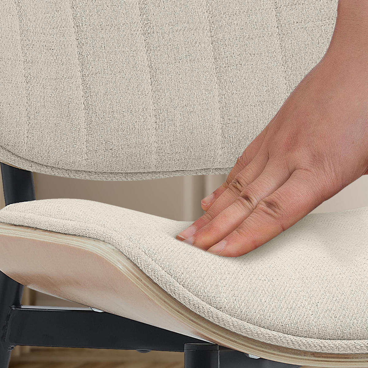 STUHL Stoff natura/creme - Eukalyptusholzfarben/Creme, Textil/Metall (49/83/57cm) - CLP