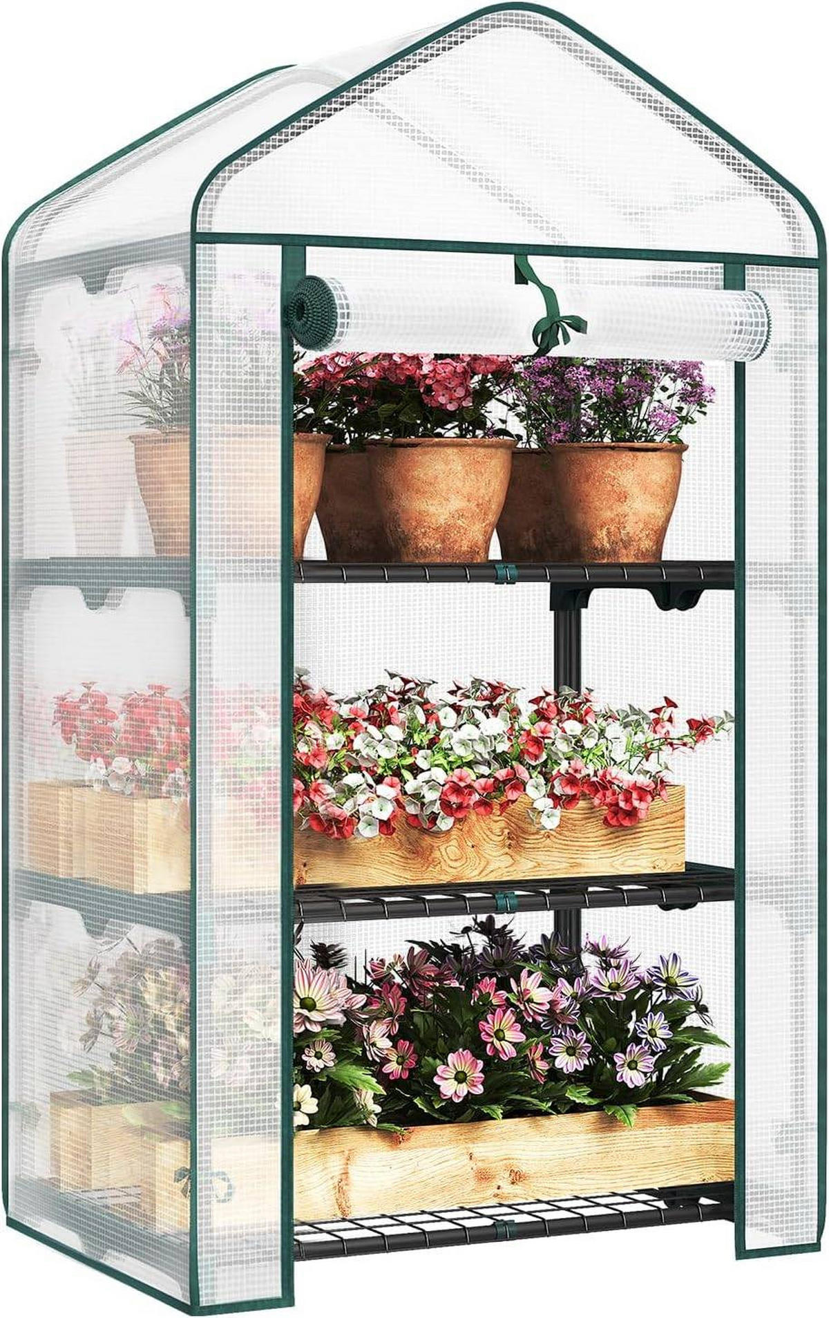 GEWÄCHSHAUS, Winterfest stabil platzsparend, 69 x 158 x 49 cm - Weiß, Textil/Metall (69/125/49cm) - Woltu